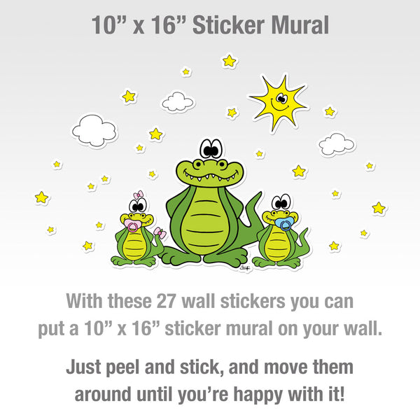 ALLIGATOR WITH BABIES, SUN, CLOUDS AND STARS Wall Stickers