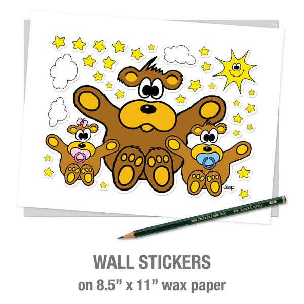 BEAR WITH BABIES, SUN, CLOUDS AND STARS Wall Stickers