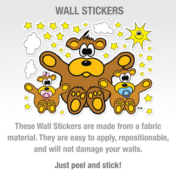 BEAR WITH BABIES, SUN, CLOUDS AND STARS Wall Stickers