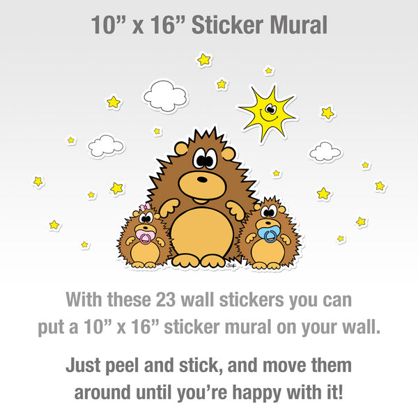HEDGEHOG WITH BABIES, SUN, CLOUDS AND STARS Wall Stickers