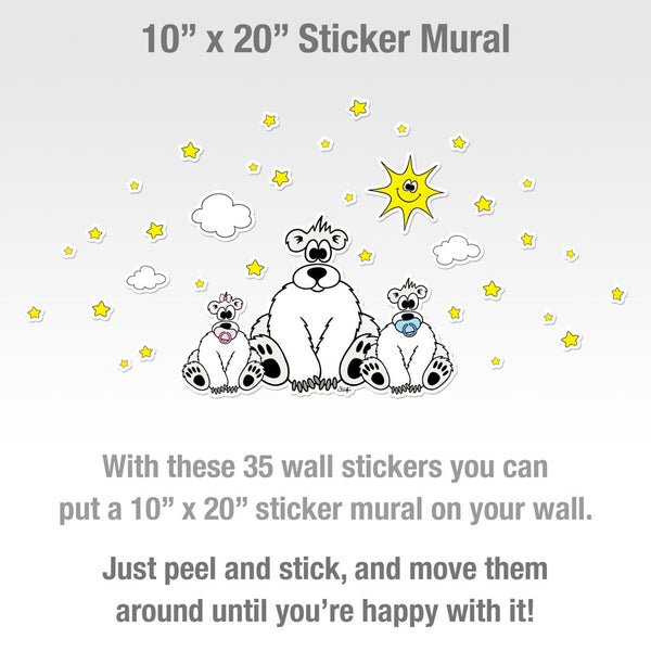 POLAR BEAR WITH BABIES, SUN, CLOUDS AND STARS Wall Stickers