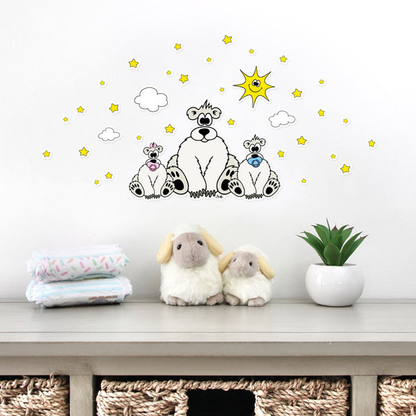 POLAR BEAR WITH BABIES, SUN, CLOUDS AND STARS Wall Stickers