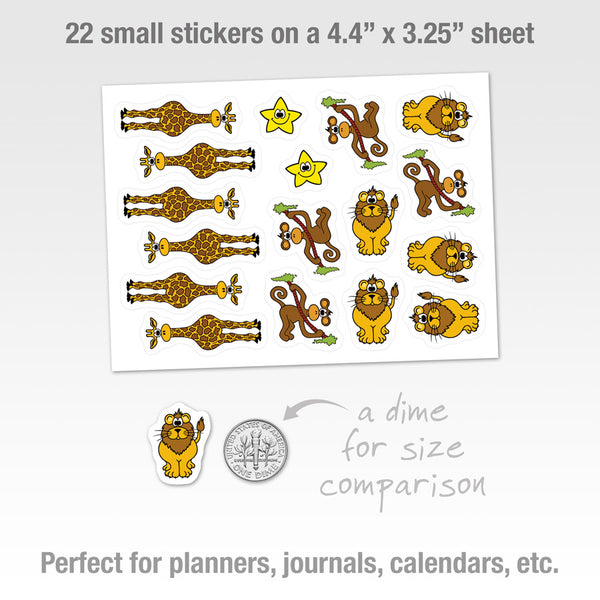 GIRAFFES, LIONS & MONKEYS Small Sticker Sheet